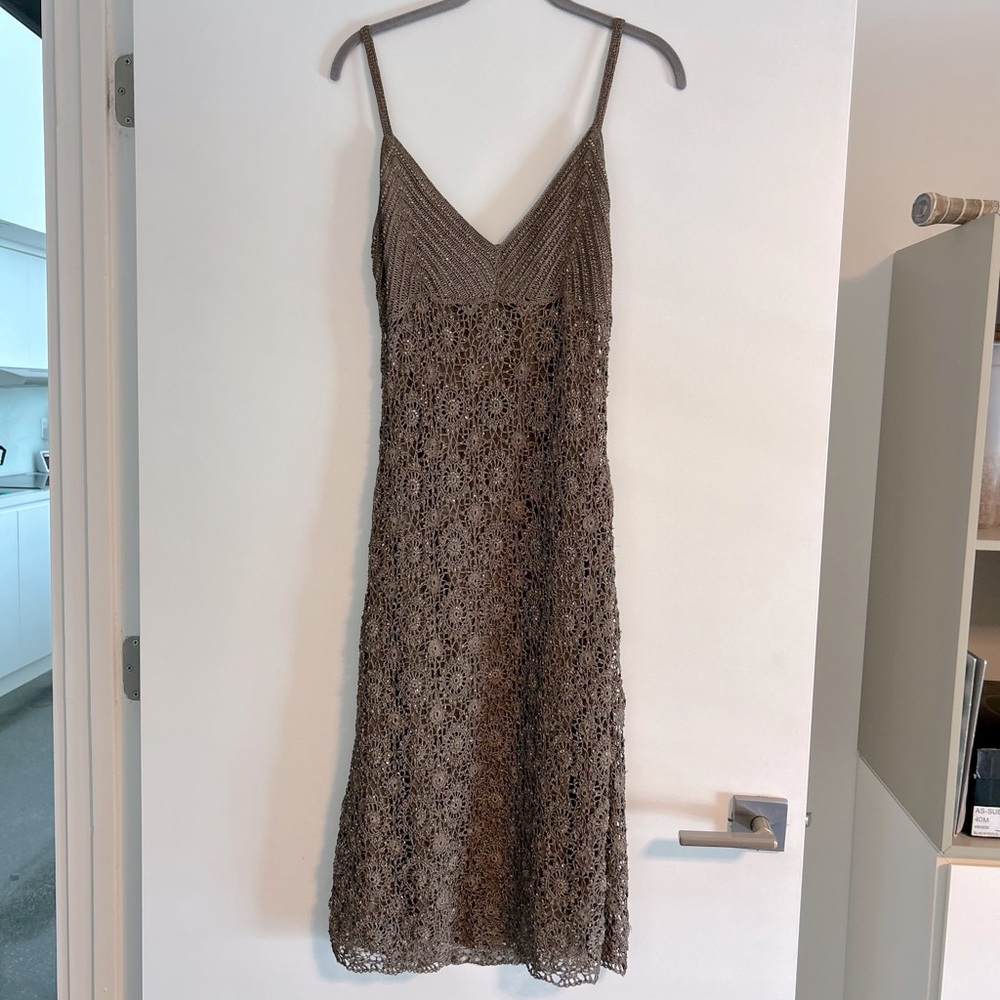 Carmen Mark Valvo Brown Beaded Evening Gown Size Small